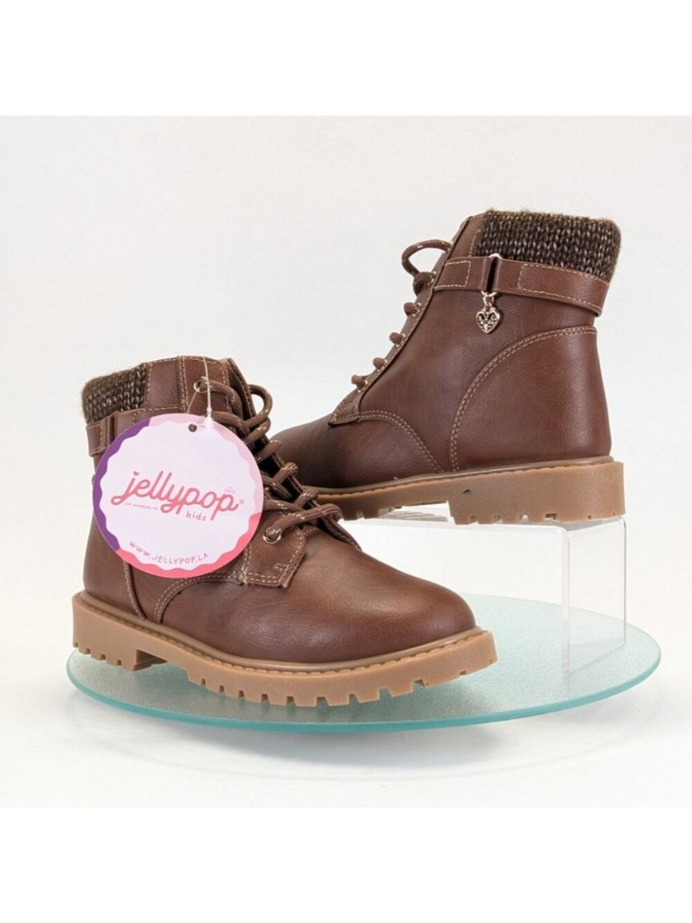 Jellypop Ariadne 2 Girls 3M Boots Cognac Faux Leather Knit Cuff Lug Sole